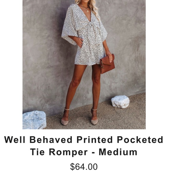 Vici Shop- Flawless Brand- Well Behaved Printed Pocketed Tie Romper, Medium - Picture 3 of 13